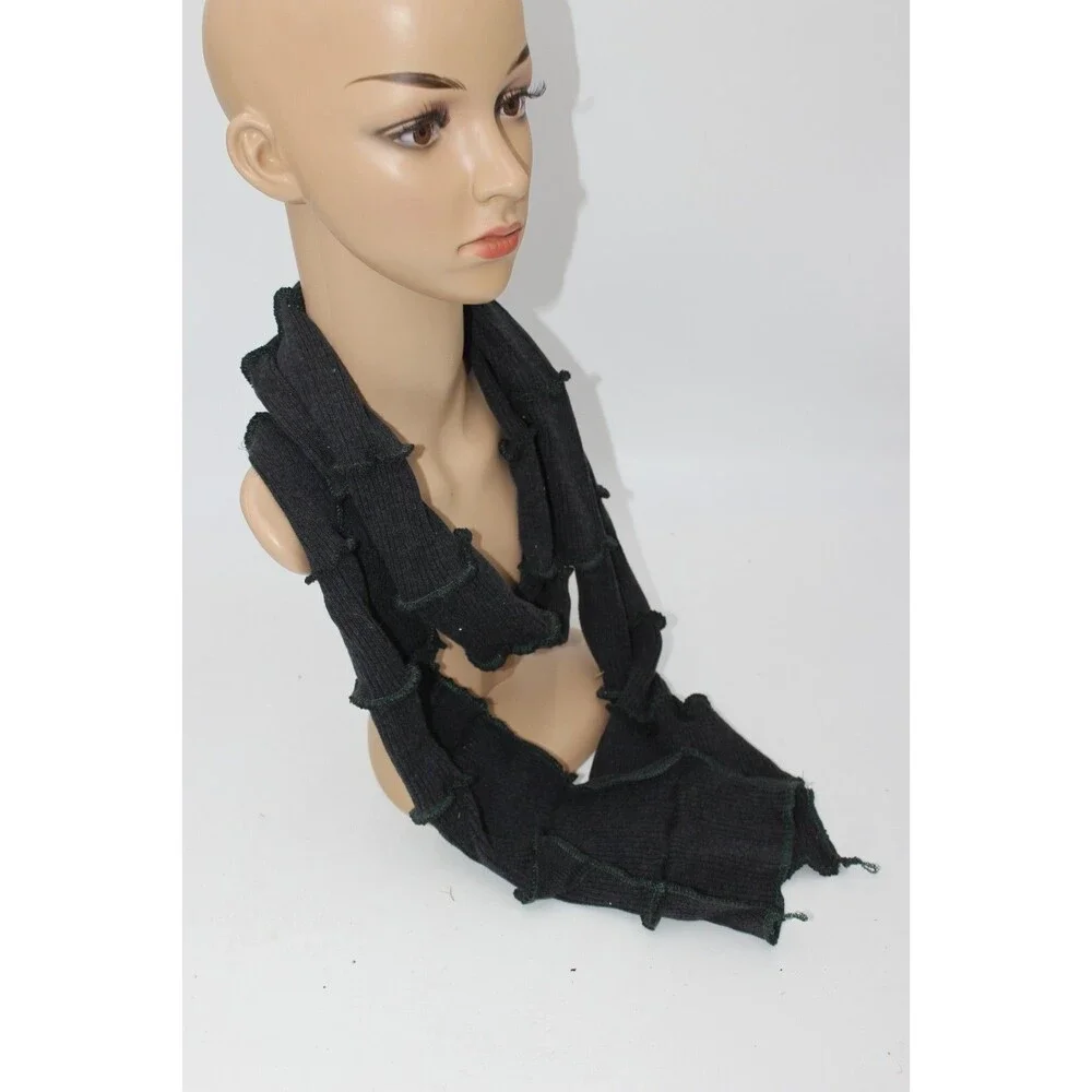 Scarf Upcycled Black Sweaters Winter Green Stitching 72